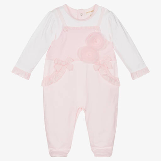 Mintini Baby-Girls Pink & White Babygrow | Childrensalon Outlet