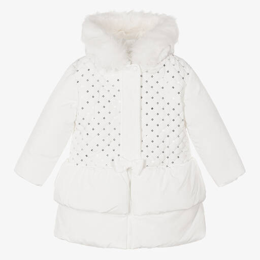 Mintini Baby-Girls White Padded Hooded Coat | Childrensalon Outlet