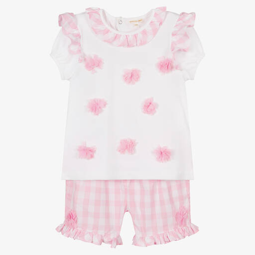 Mintini Baby-Girls White & Pink Shorts Set | Childrensalon Outlet