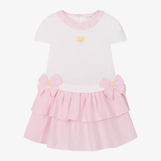 Mintini Baby-Girls White & Pink Stripe Cotton Dress | Childrensalon Outlet