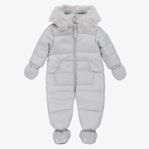 Mintini Baby-Grey Padded Baby Snowsuit | Childrensalon Outlet