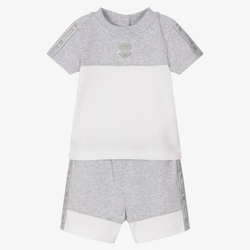 Mintini Baby-Grey & White Baby Shorts Set | Childrensalon Outlet