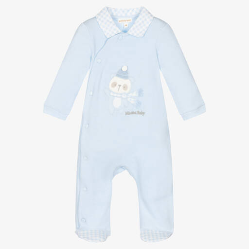 Mintini Baby-Pale Blue Cotton Babygrow | Childrensalon Outlet