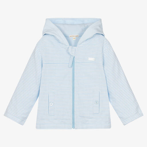 Mintini Baby-Pale Blue Stripe Cotton Baby Jacket | Childrensalon Outlet