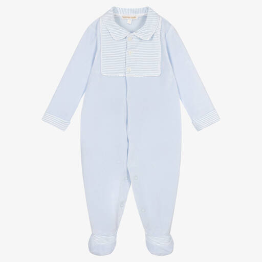 Mintini Baby-Pale Blue Velour Babygrow | Childrensalon Outlet