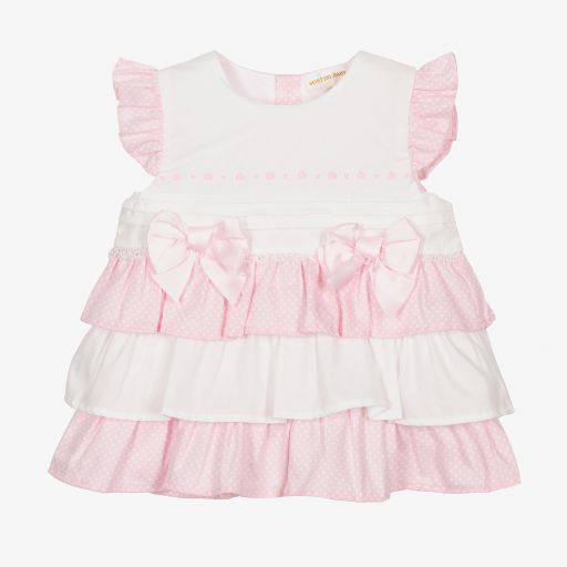 Mintini Baby-Pink Cotton Baby Dress Set | Childrensalon Outlet