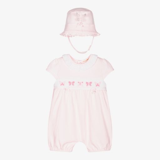 Mintini Baby-Pink Cotton Baby Shortie Set | Childrensalon Outlet