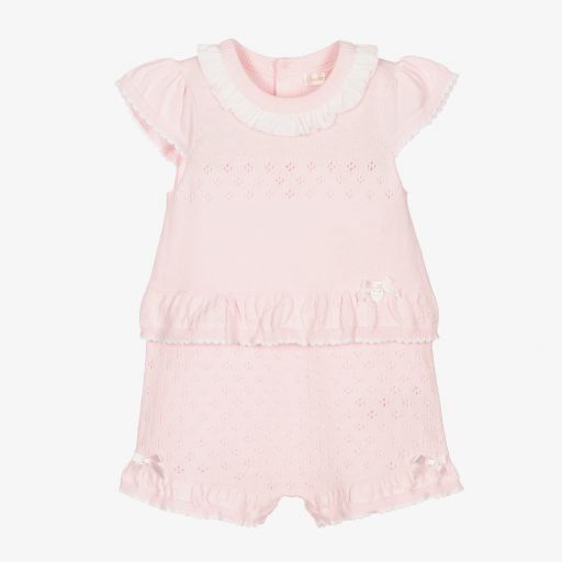 Mintini Baby-Pink Cotton Knit Baby Shortie | Childrensalon Outlet