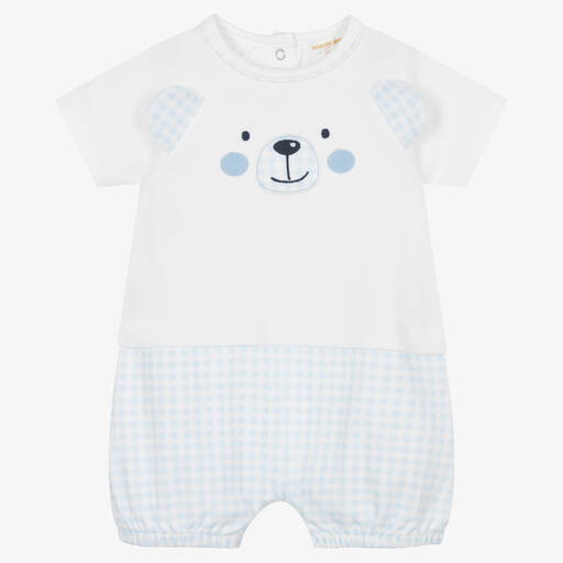 Mintini Baby-White & Blue Cotton Baby Shortie | Childrensalon Outlet