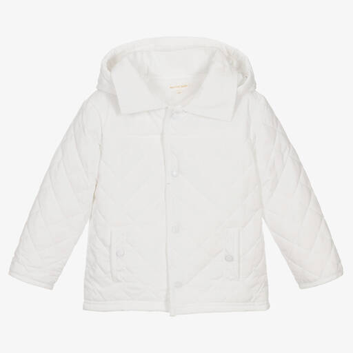 Mintini Baby-White Quilted Hooded Jacket | Childrensalon Outlet