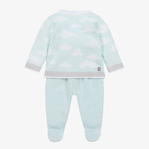 Minutus-Blue Cotton Knit Cloud 2 Piece Babygrow | Childrensalon Outlet