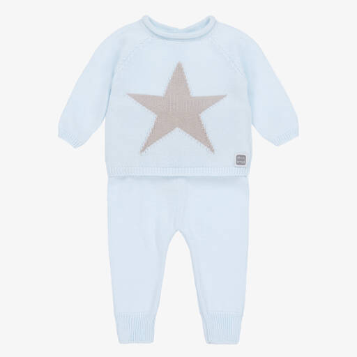 Minutus-Blue Cotton Knitted Trouser Set | Childrensalon Outlet