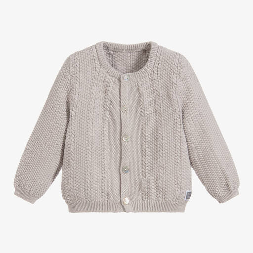 Minutus-Grey Cotton Knitted Baby Cardigan | Childrensalon Outlet