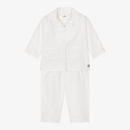 Minutus-Ivory & Pink Cotton Star Baby Pyjamas | Childrensalon Outlet