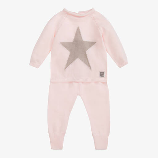 Minutus-Pink Cotton Knitted Trouser Set | Childrensalon Outlet