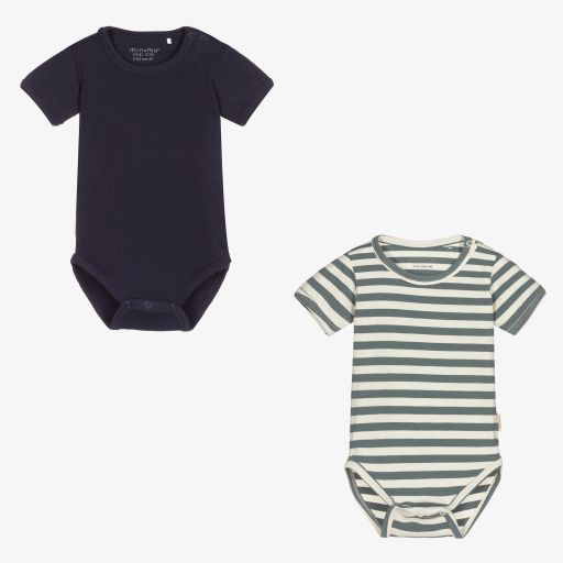 Minymo-Blue Cotton Bodyvests (2 Pack) | Childrensalon Outlet