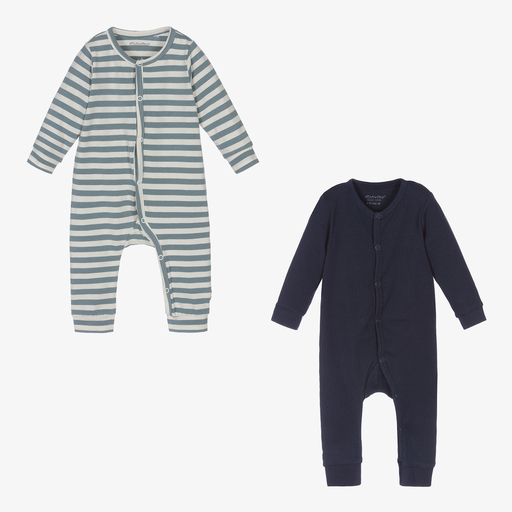 Minymo-Blue Cotton Rompers (2 Pack) | Childrensalon Outlet