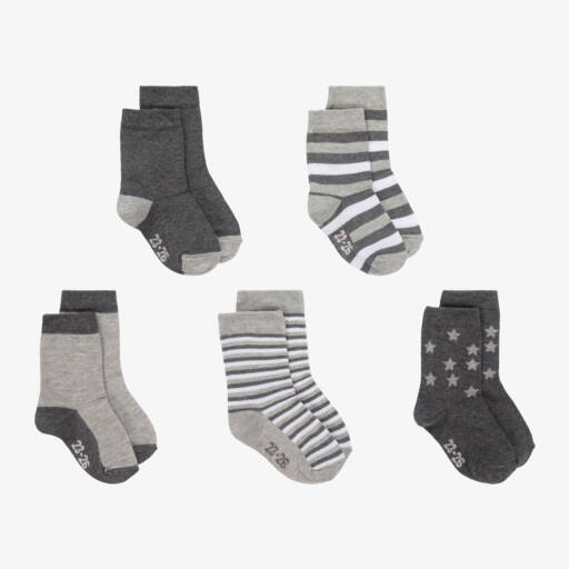 Minymo-Boys Grey & White Socks (5 Pack) | Childrensalon Outlet