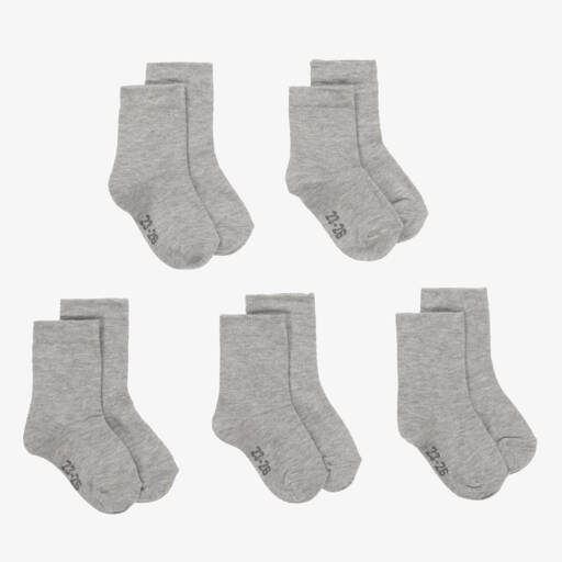 Minymo-Light Grey Cotton Socks (5 Pack) | Childrensalon Outlet
