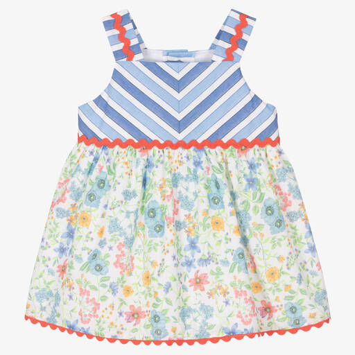 Miranda-Baby Girls Blue Cotton Floral Dress | Childrensalon Outlet