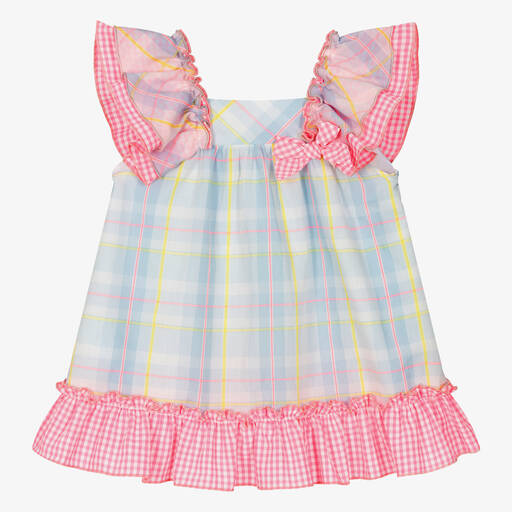 Miranda-Baby Girls Blue & Pink Check Cotton Dress | Childrensalon Outlet