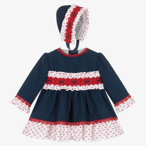 Miranda-Baby Girls Blue, Red & White Dress Set | Childrensalon Outlet