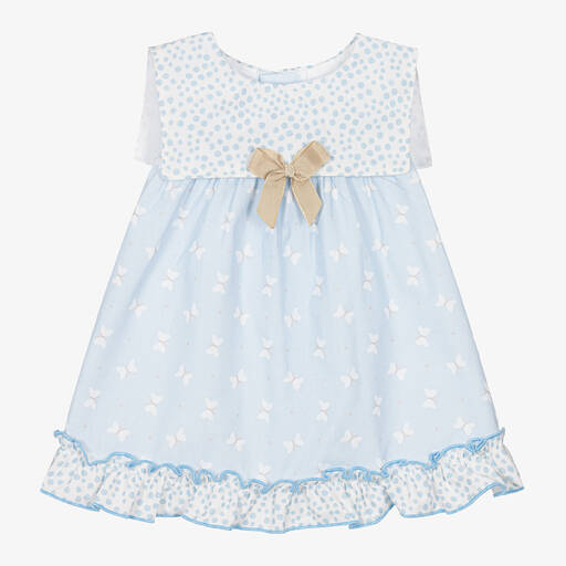 Miranda-Baby Girls Blue & White Cotton Dress | Childrensalon Outlet