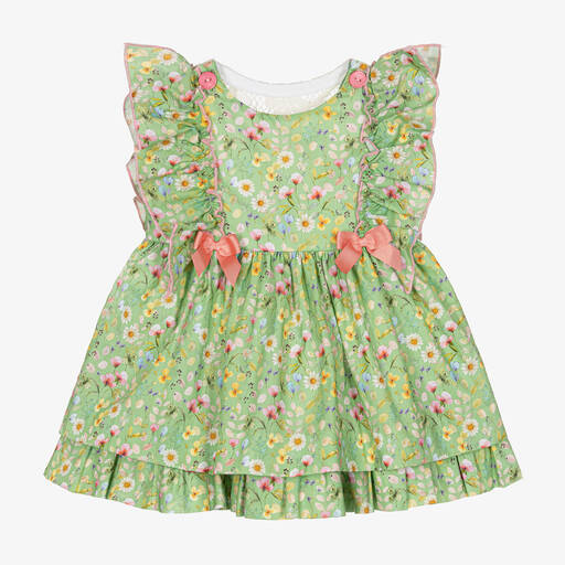 Miranda-Baby Girls Green Cotton Floral Dress | Childrensalon Outlet