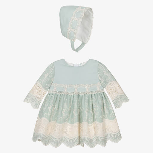 Miranda-Baby Girls Green Cotton & Lace Dress Set | Childrensalon Outlet