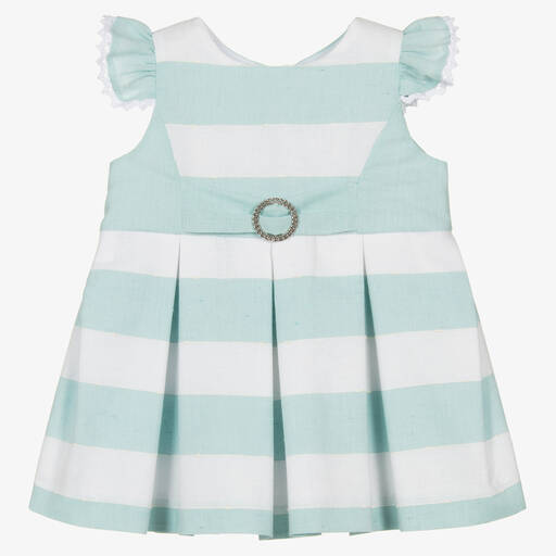 Miranda-Baby Girls Green & White Cotton Dress | Childrensalon Outlet