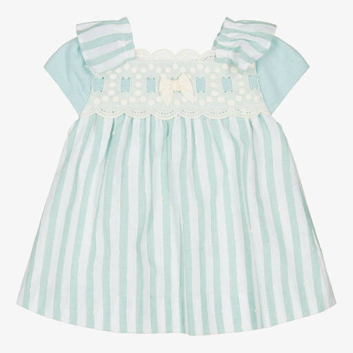 Miranda-Baby Girls Green & White Cotton Dress | Childrensalon Outlet