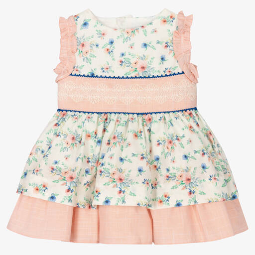 Miranda-Baby Girls Ivory & Pink Cotton Floral Dress | Childrensalon Outlet
