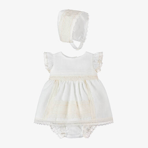 Miranda-Baby Girls Ivory Plumeti Dress Set | Childrensalon Outlet