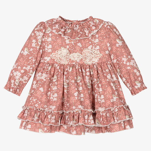Miranda-Baby Girls Pink Floral Bird Cotton Dress | Childrensalon Outlet