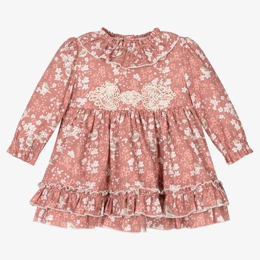 Miranda-Rosa geblümtes Vogel-Baumwollkleid | Childrensalon Outlet