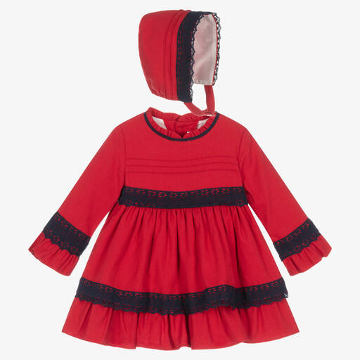 Miranda-Set mit rotem Baumwollkleid für weibliche Babys | Childrensalon Outlet
