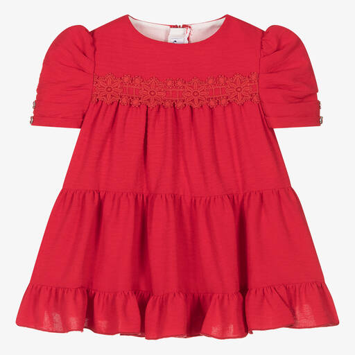 Miranda-فستان أطفال بناتي بطبقات لون أحمر | Childrensalon Outlet