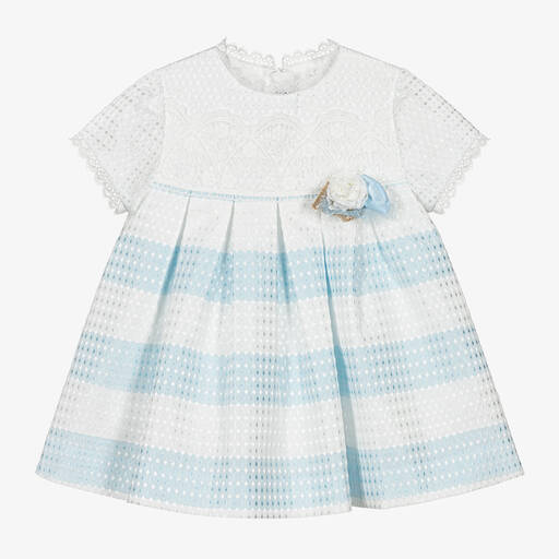 Miranda-Baby Girls White & Blue Stripe Dress | Childrensalon Outlet