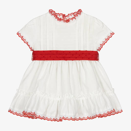 Miranda-Baby Girls White & Red Cotton Dress | Childrensalon Outlet