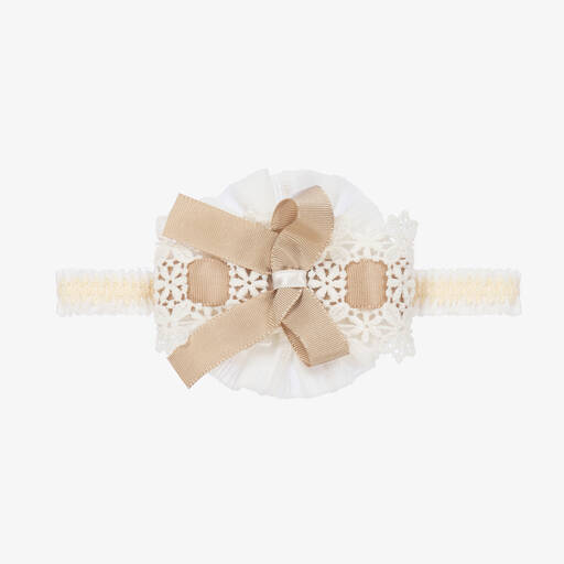 Miranda-Beige Ivory Lace Bow Headband | Childrensalon Outlet