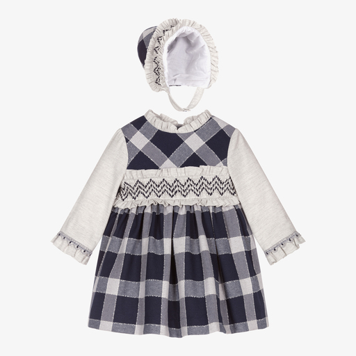 Miranda-Blue & Grey Check Dress Set | Childrensalon Outlet