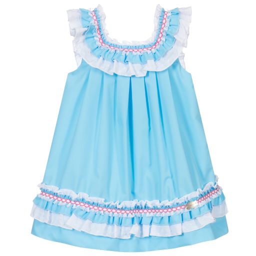 Miranda-Blaues Kleid mit Rüschenkragen | Childrensalon Outlet