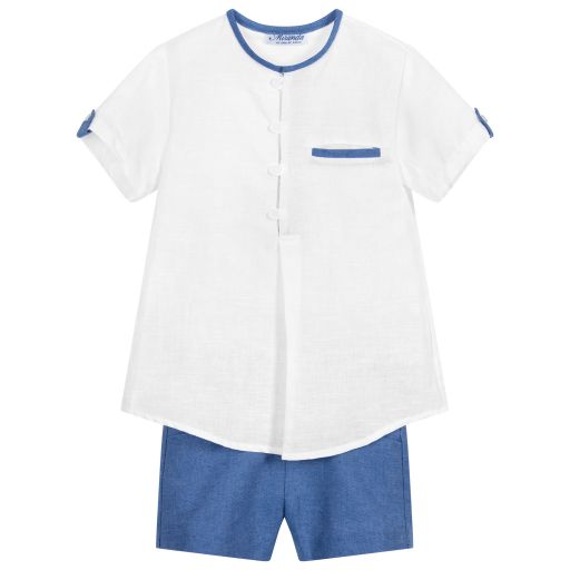 Miranda-Leinenshorts-Set in Blau und Weiß | Childrensalon Outlet