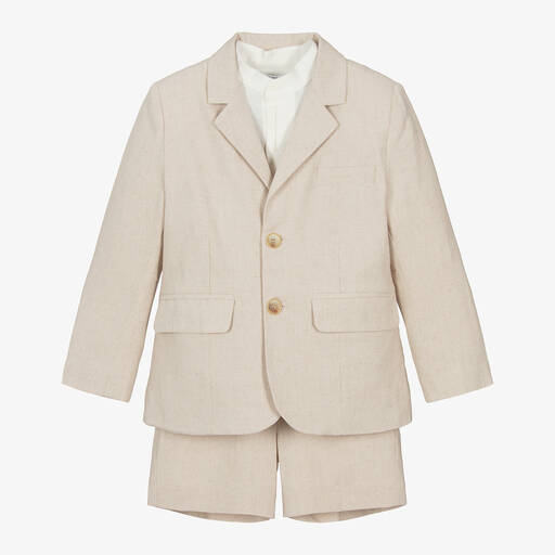 Miranda-Boys Beige Linen & Viscose Shorts Suit | Childrensalon Outlet