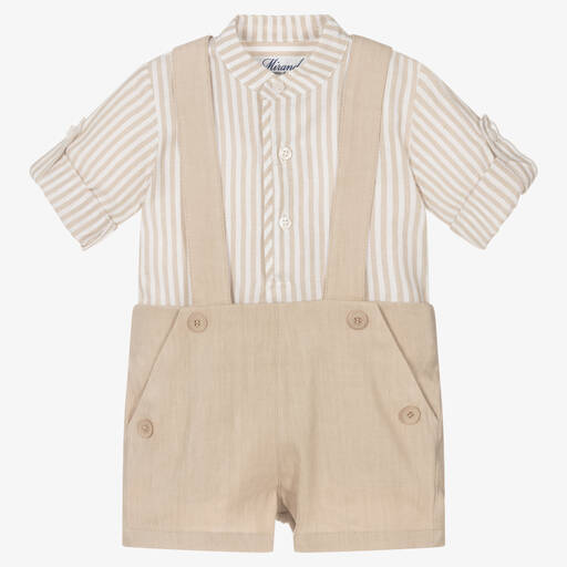 Miranda-Boys Beige Striped Shorts Set | Childrensalon Outlet
