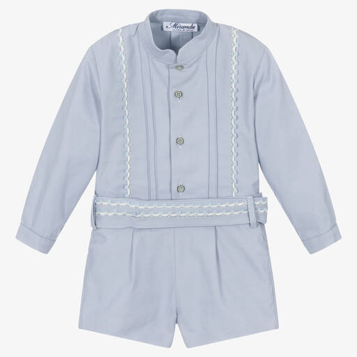 Miranda-Boys Blue Cotton Lace Shorts Set | Childrensalon Outlet