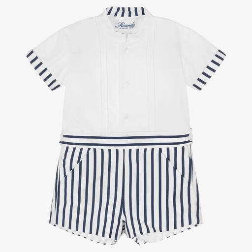 Miranda-Boys Blue & White Striped Shorts Set | Childrensalon Outlet