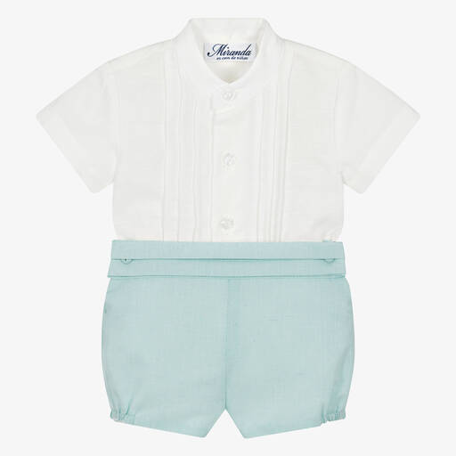 Miranda-Boys Green Linen & Cotton Shorts Set | Childrensalon Outlet