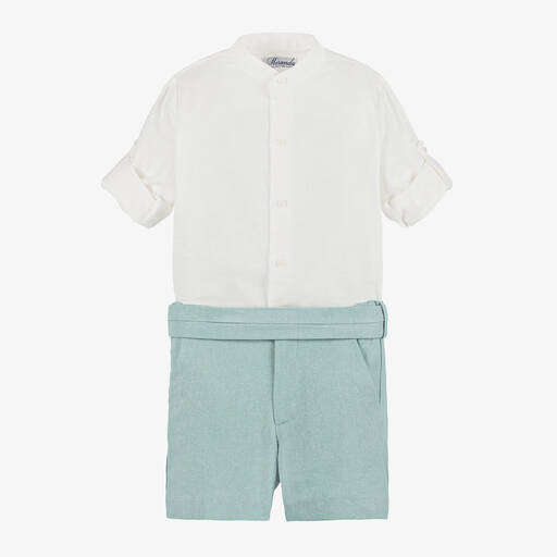 Miranda-Boys Green Linen & Viscose Shorts Set | Childrensalon Outlet