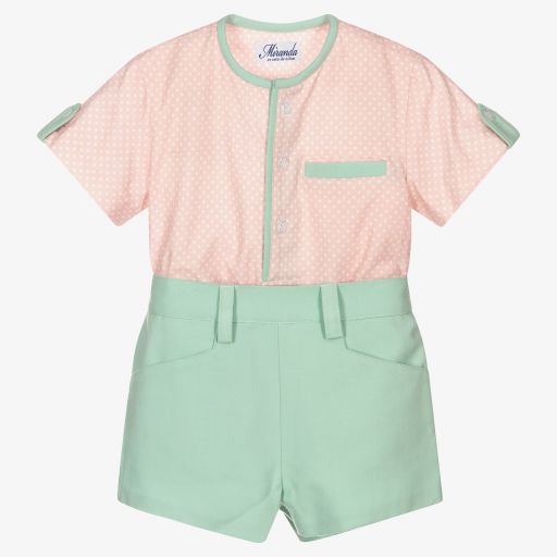 Miranda-Boys Green & Pink Shorts Set | Childrensalon Outlet